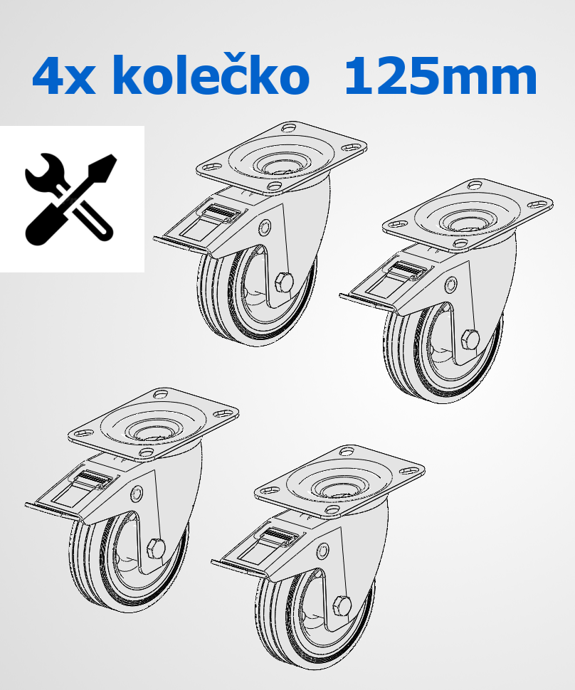 montáž 4ks koliesok 125mm na dielenský ponk dĺžky 173cm